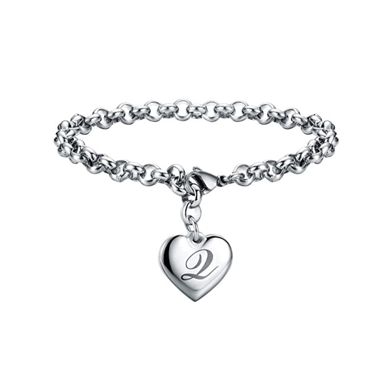 Wholesale Alphabet Pendant Stainless Steel Heart Bracelet